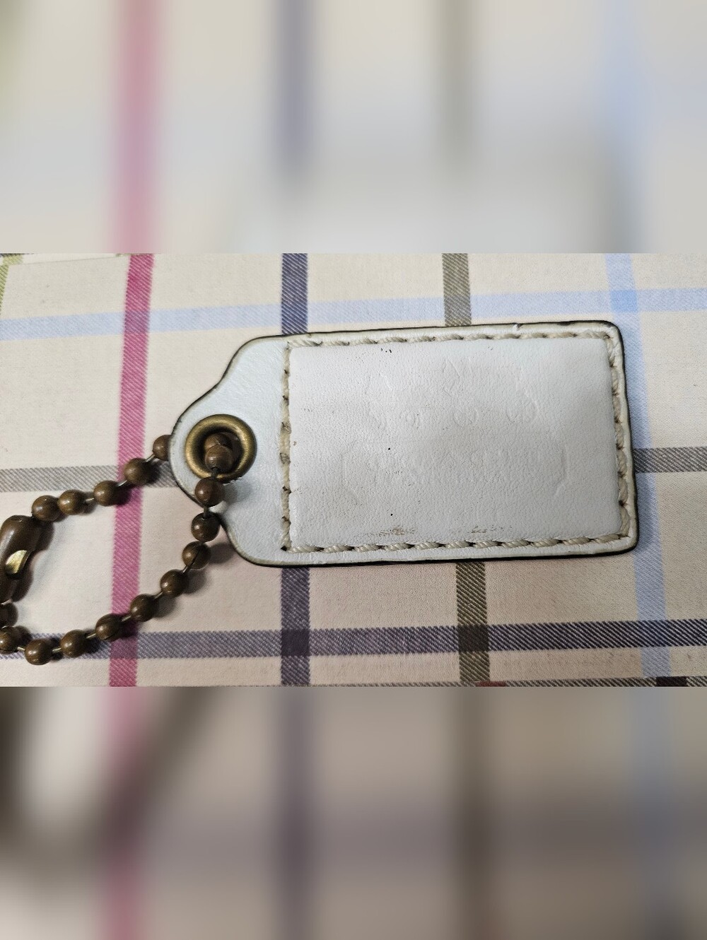 Coach BLEECKER LEATHERWARE Hangtag w/Large Brass Ballchain In Chalk White